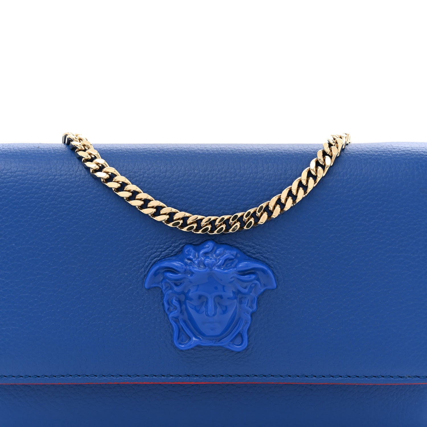 Versace Grained Calfskin Palazzo Chain Evening Bag Blue 7 of 14