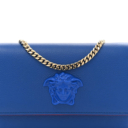 Versace Grained Calfskin Palazzo Chain Evening Bag Blue 7 of 14