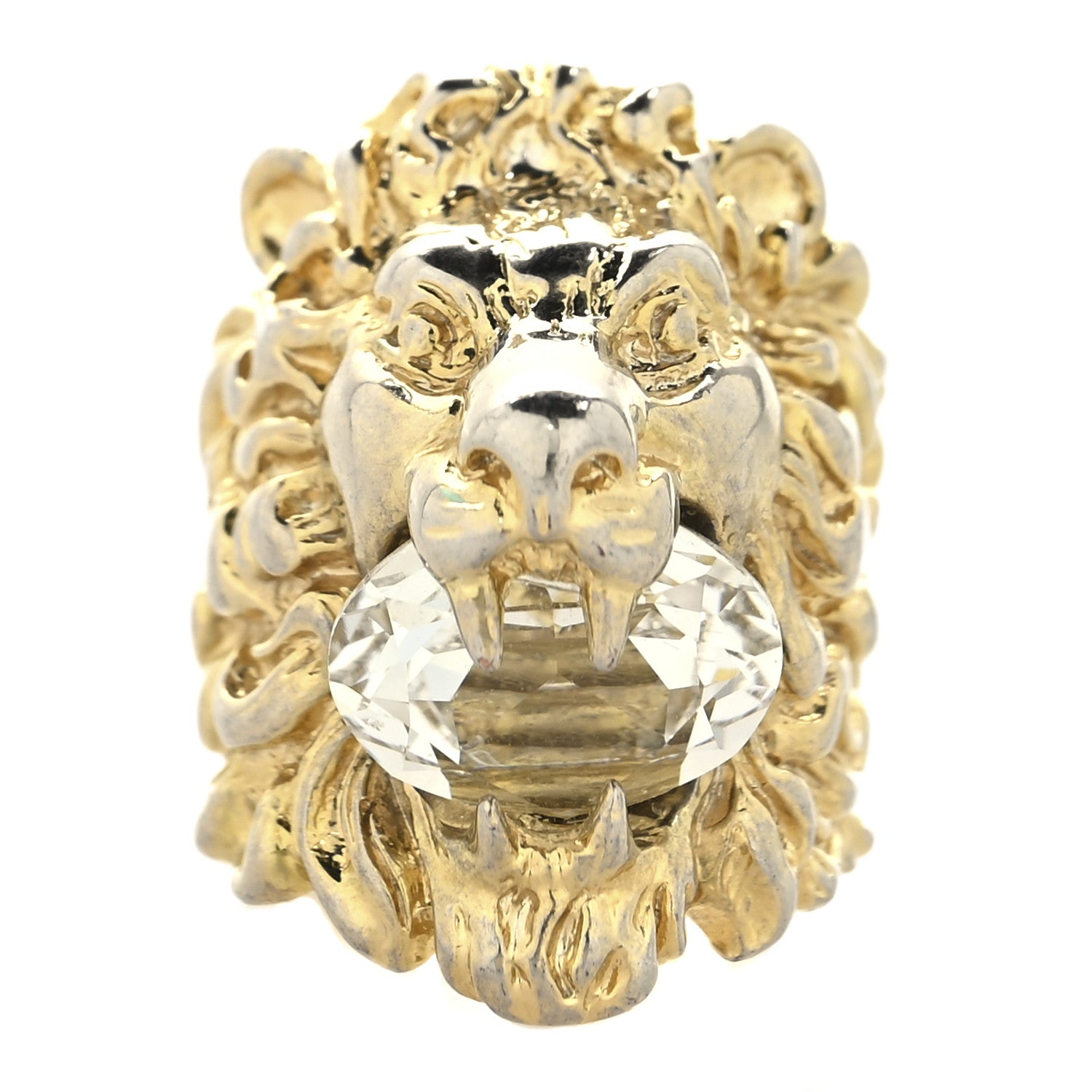 Gucci Metal Crystal Lion Head Ring 16 Aged Gold 1 of 12