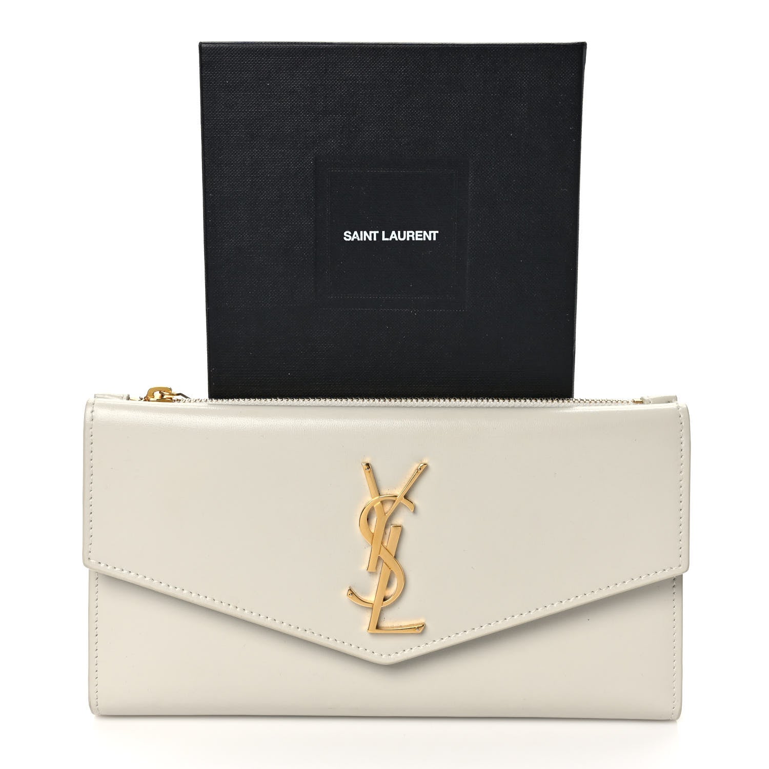 Saint Laurent Smooth Shiny Calfskin Monogram Uptown Wallet Crema Soft 13 of 13