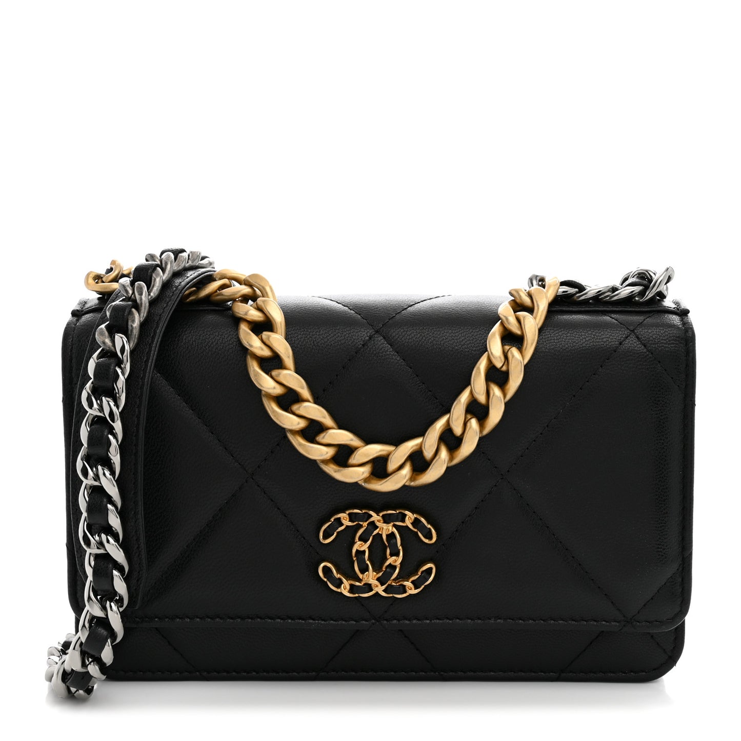 Lambskin Quilted Chanel 19 Wallet On Chain WOC Black