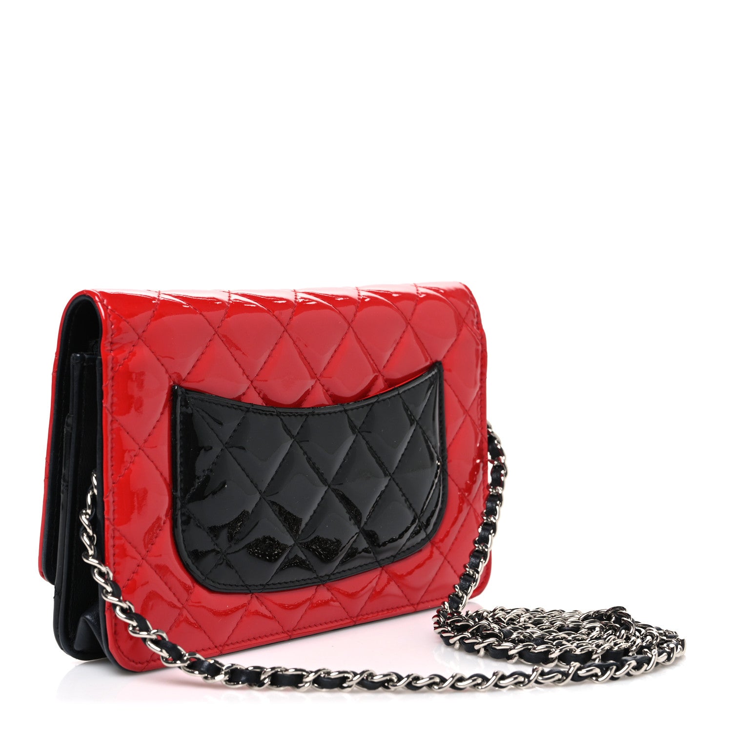 Chanel Patent Quilted Bi-Color Wallet On Chain WOC Red Black 3 of 11