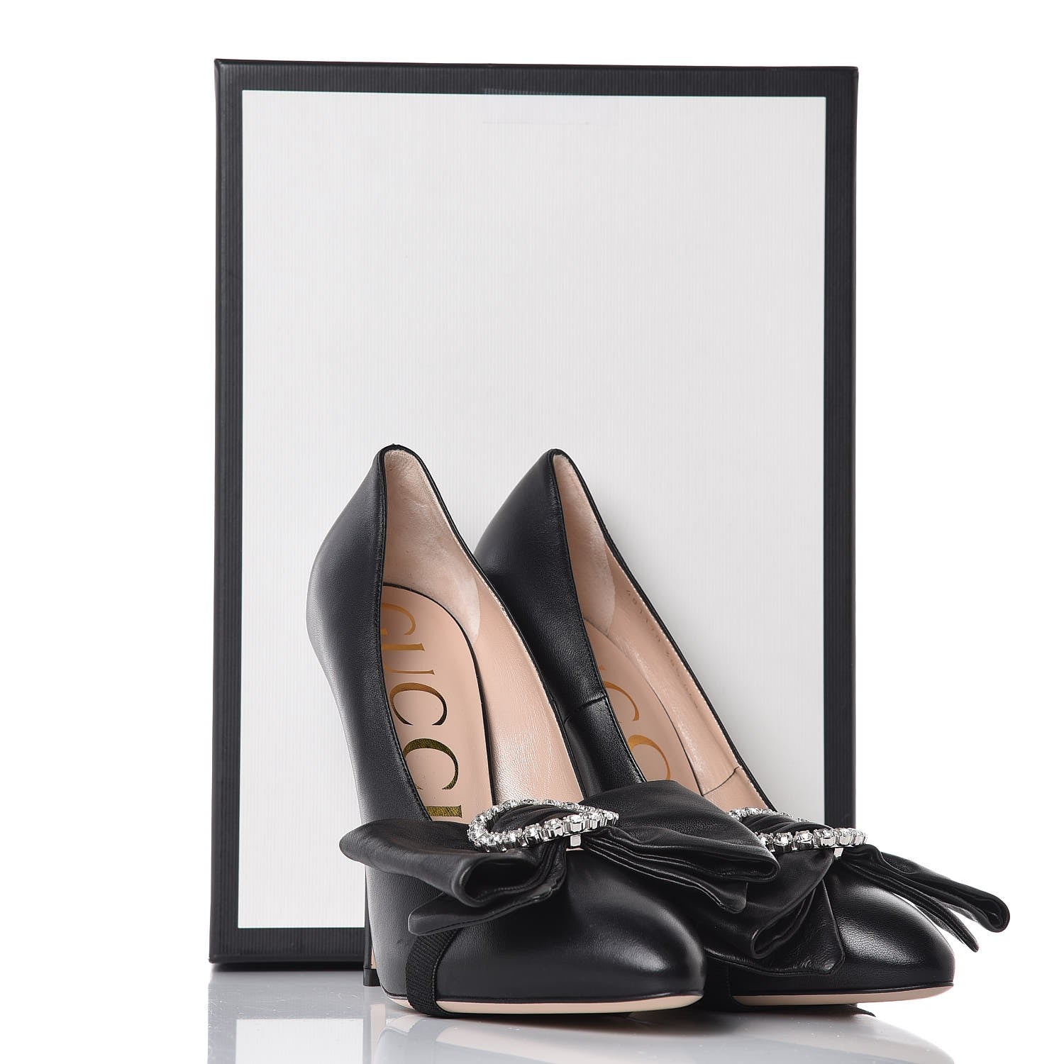 Gucci Nappa Removable Bow Elaisa Platform High Heel Pumps 38.5 Black 9 of 9