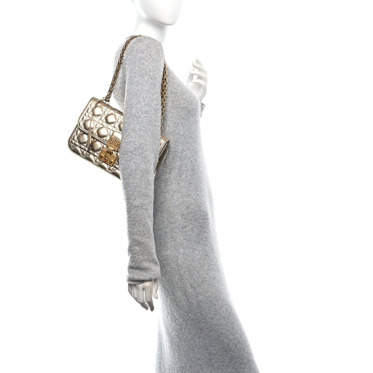 Metallic Lambskin Cannage Large Dioraddict Flap Bag Gold