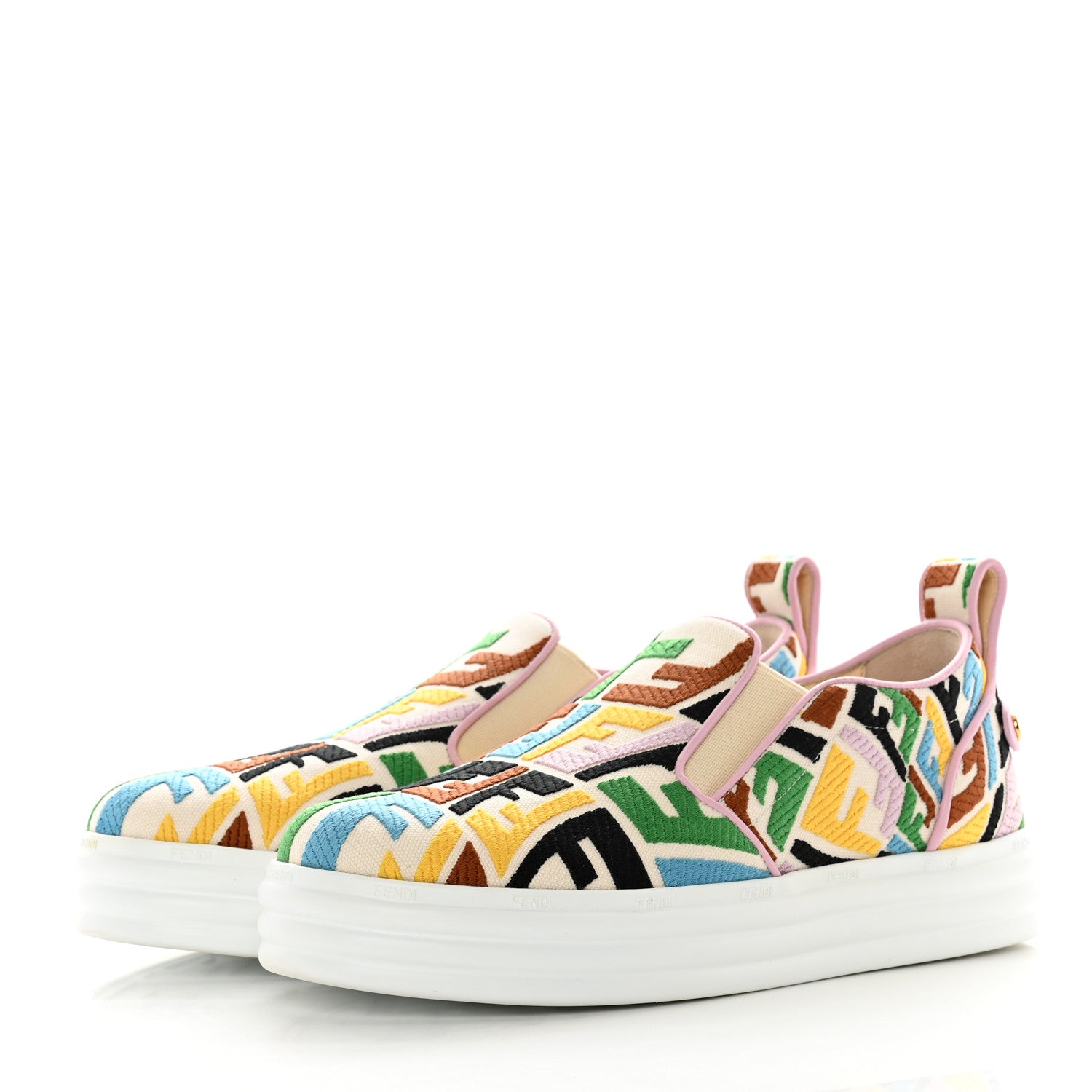 Fendi X SARA COLEMAN Canvas FF Vertigo Embroidered Womens Rise Slip On Sneakers 37 Grezzo Multicolor 3 of 10