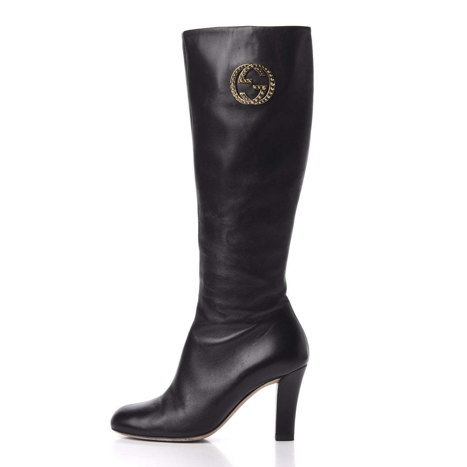 Gucci Calfskin Interlocking G Knee High Boots 38 Black 1 of 10