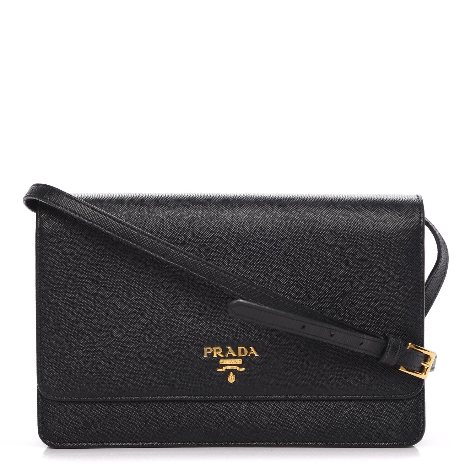 Prada Saffiano Metal Flap Wallet With Strap Nero Black 1 of 9