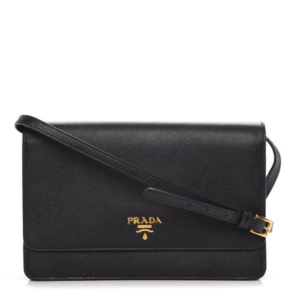 Prada Saffiano Metal Flap Wallet With Strap Nero Black 1 of 9