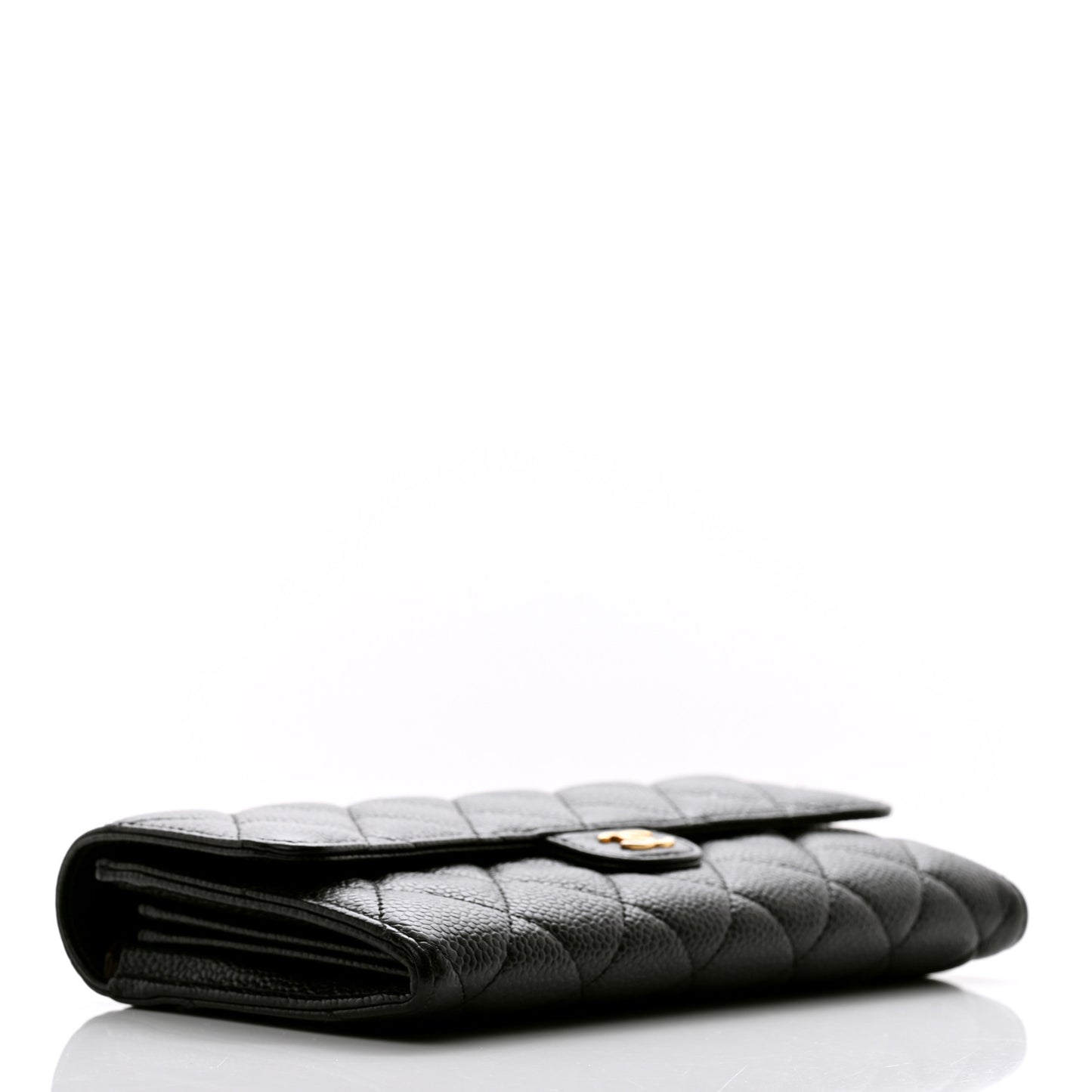 Caviar Quilted Large Gusset Flap Wallet Black
