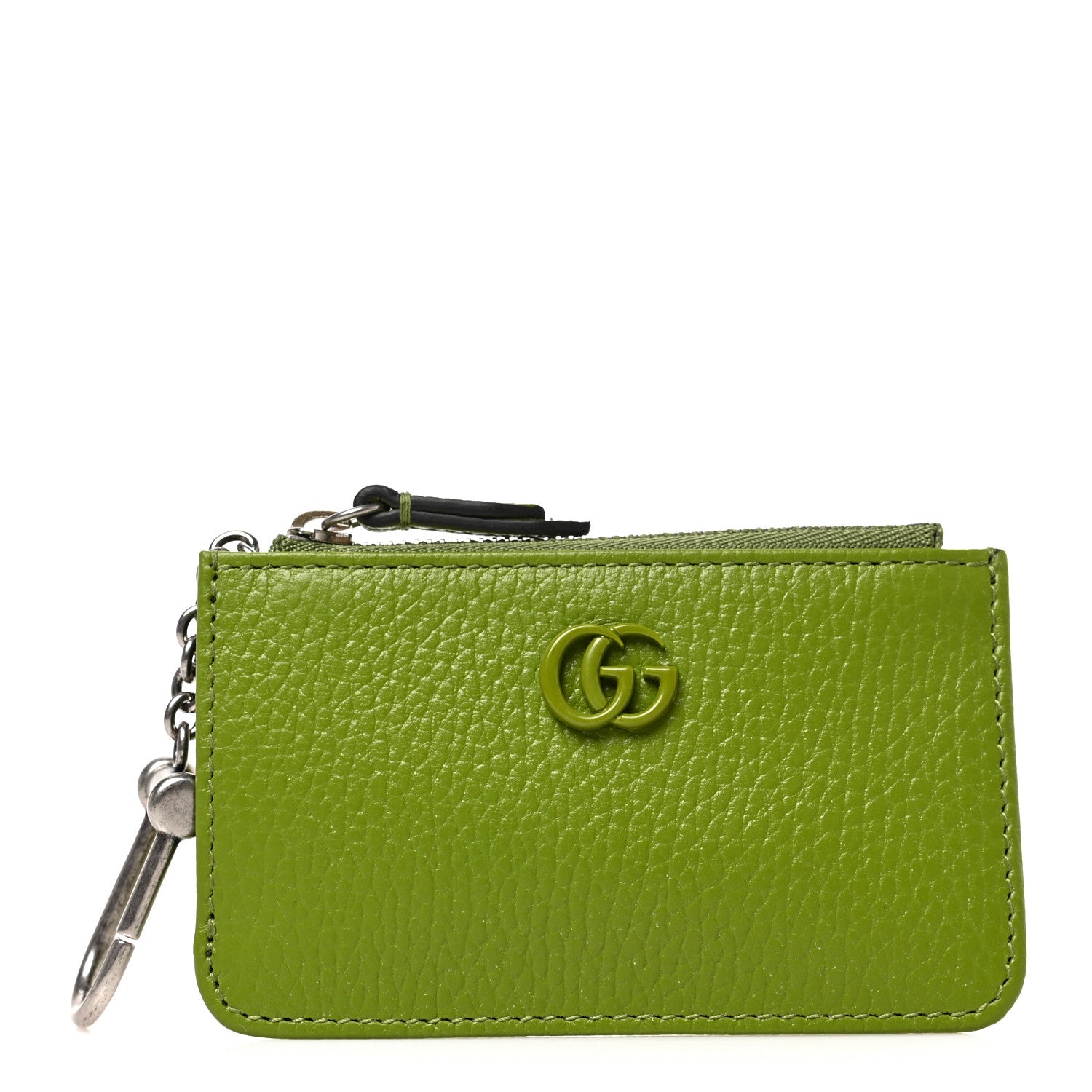 Gucci Dollar Calfskin Enamel Monochrome GG Marmont Key Case Card Holder Lemon Leaf 1 of 6