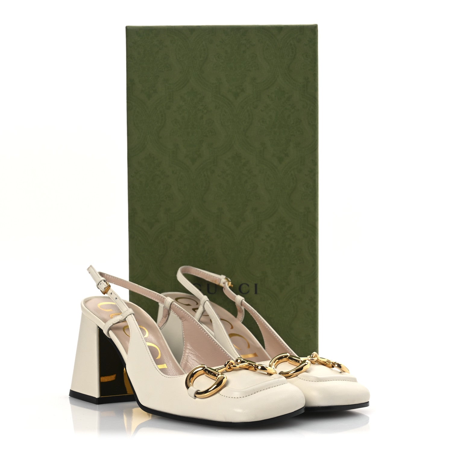 Gucci Malaga Kid Horsebit 75mm Slingback Pumps 36 Mystic White 11 of 11