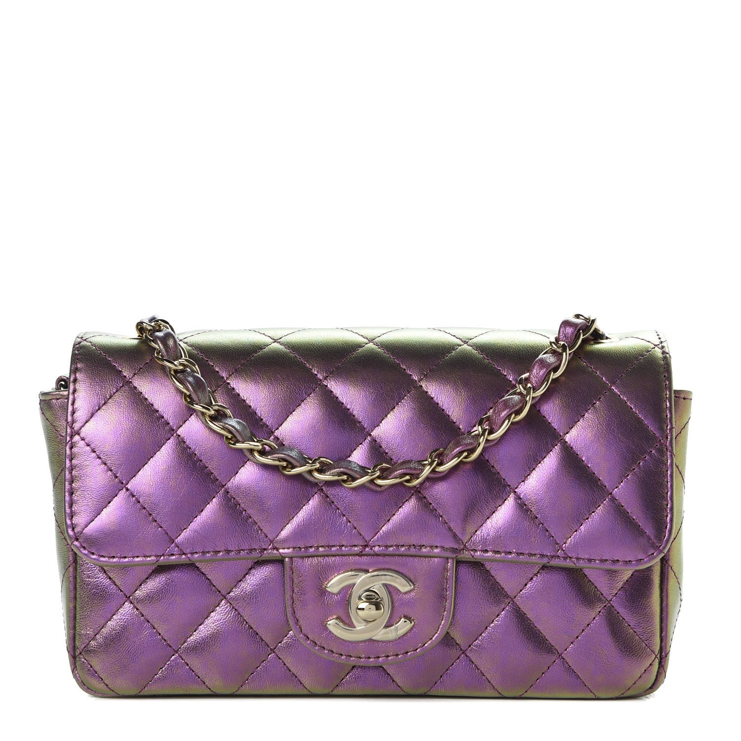 Chanel Iridescent Lambskin Quilted Mini Rectangular Flap Purple 1 of 10