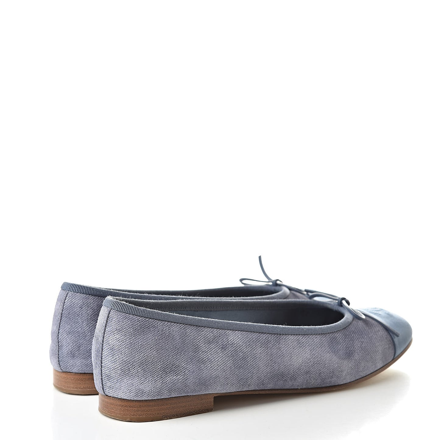 Satin Denim Goatskin CC Cap Toe Ballerina Flats 39.5 Blue