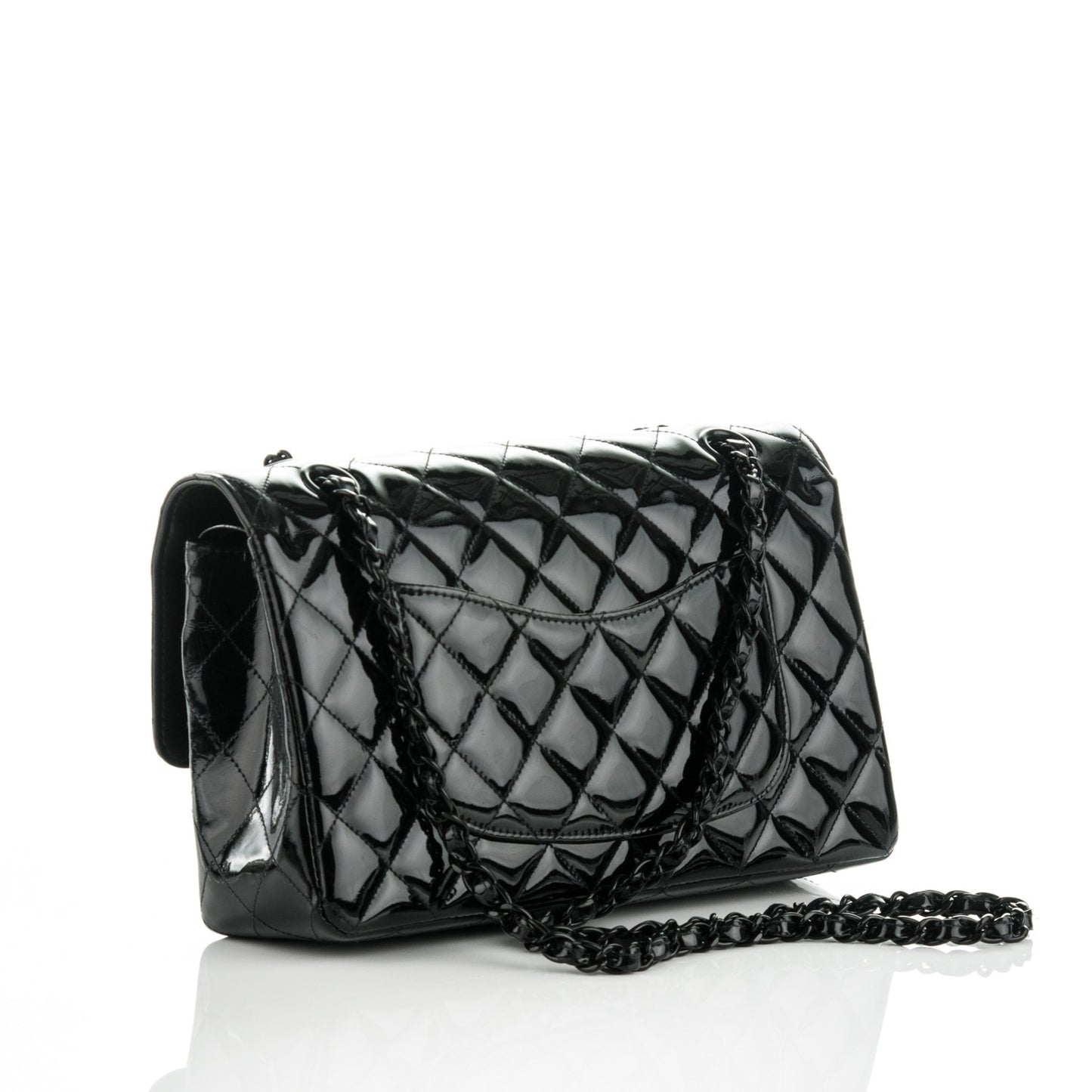Patent Quilted Medium Double Flap Black