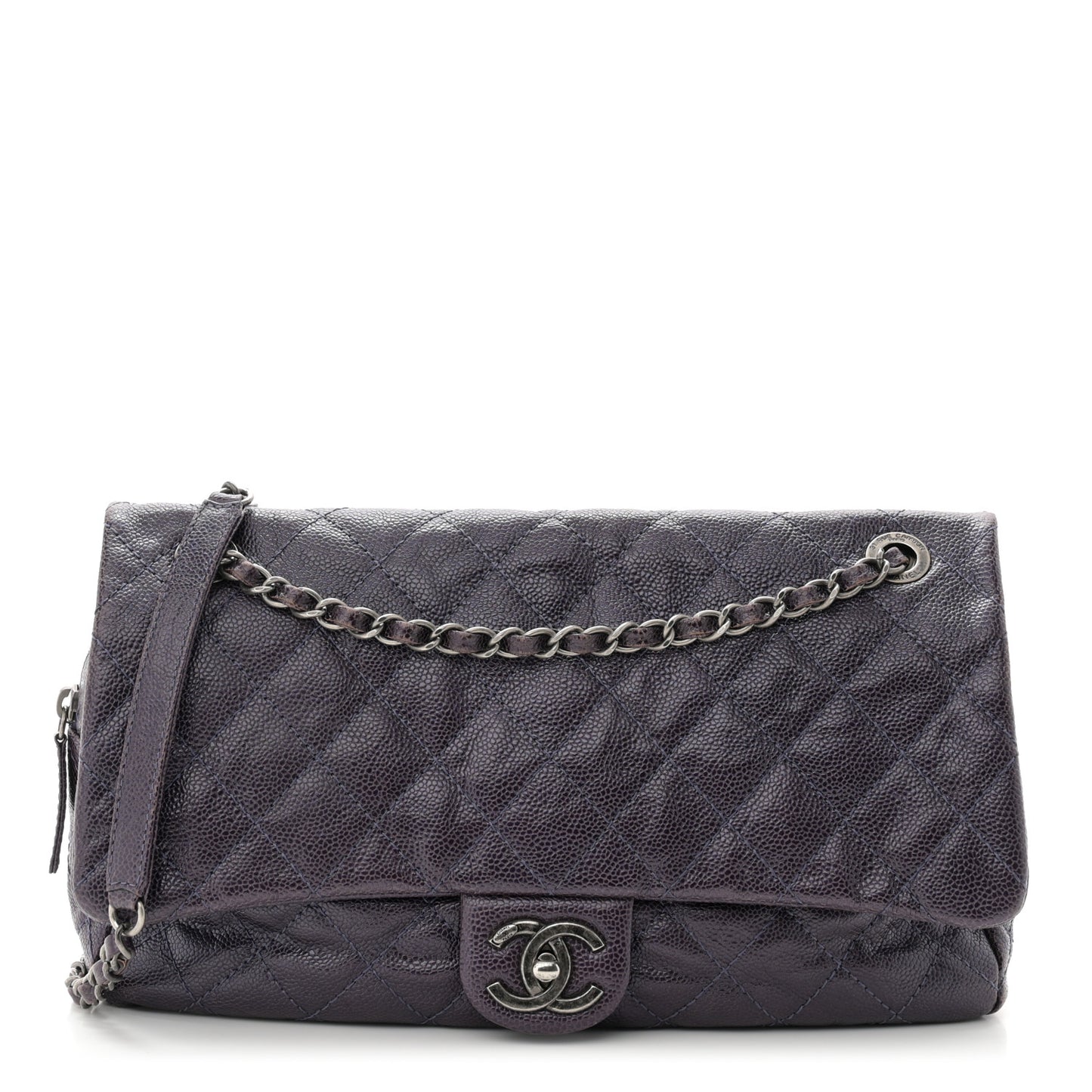 Iridescent Caviar Quilted Large Chic Flap Dark Purple