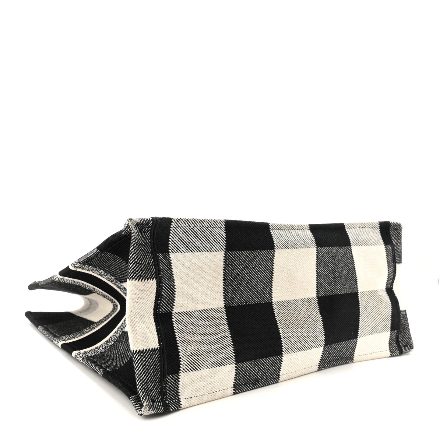 Canvas Embroidered Large Checkered Book Tote Black White