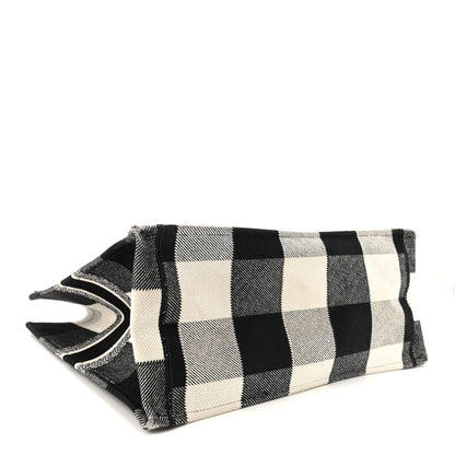 Christian Dior Canvas Embroidered Large Checkered Book Tote Black White 4 of 10