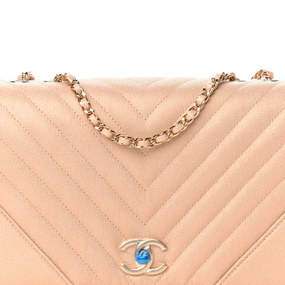 Chanel Metallic Caviar Chevron Quilted Medium Statement Flap Beige 10 of 11