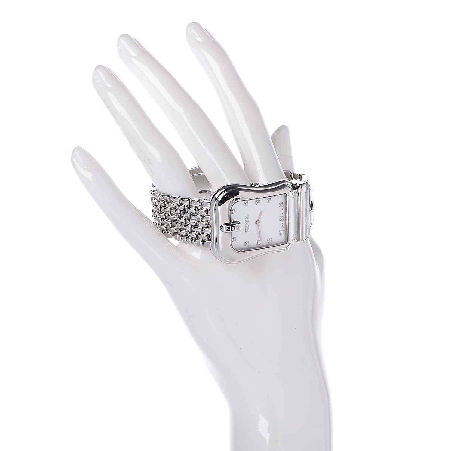 Fendi Stainless Steel Diamond Pink Mother of Pearl 33mm Buckle Quartz Watch 2 of 7