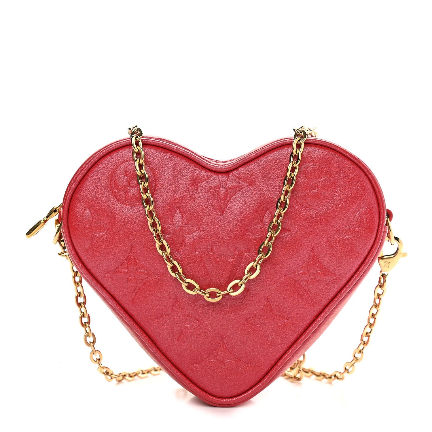 Louis Vuitton Lambskin Embossed Monogram Fall In Love Sac Coeur Heart Chain Bag Lipstick Red 1 of 9