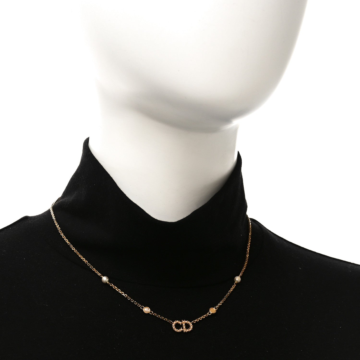 Christian Dior Metal Crystal Pearl Clair D Lune Necklace Gold 2 of 4