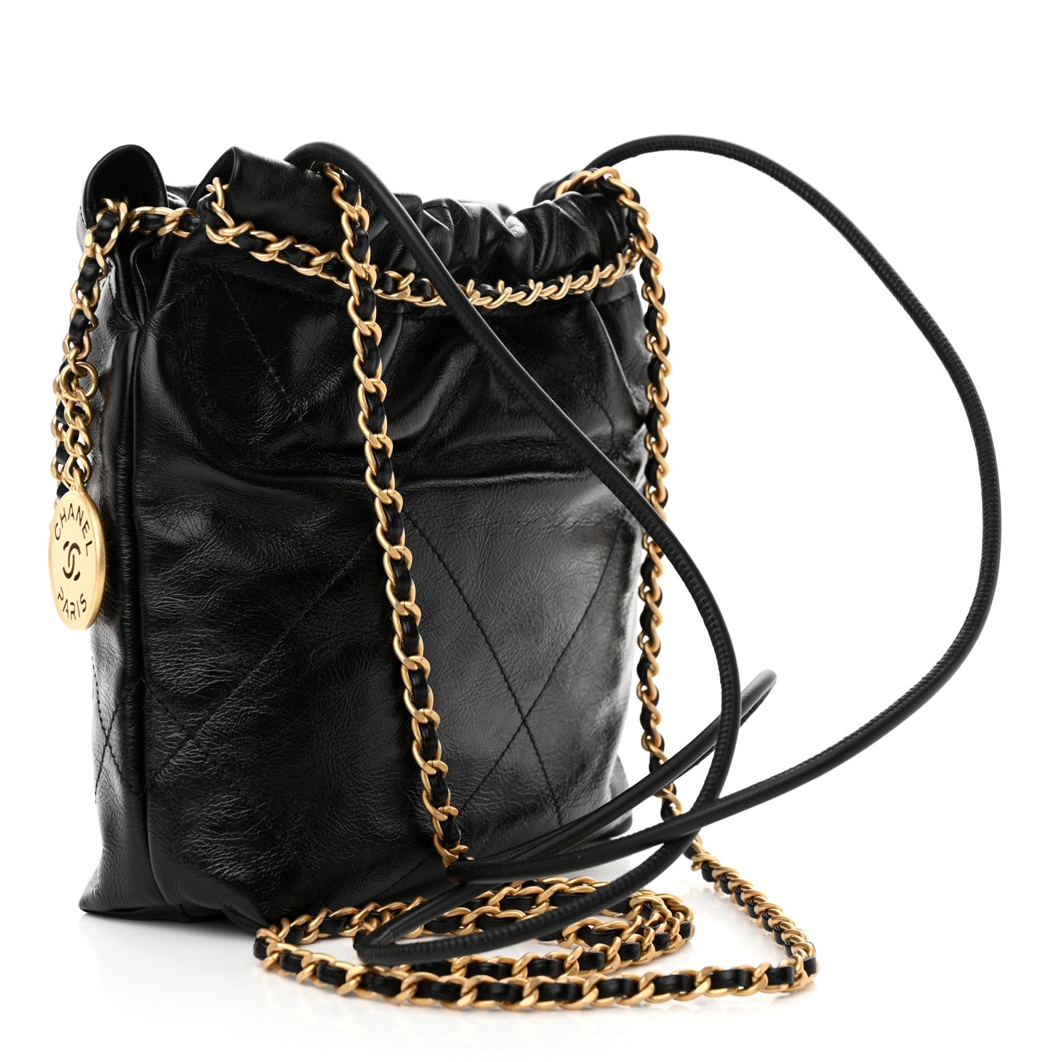 Chanel Shiny Crumpled Calfskin Quilted Pearl Mini Chanel 22 Black 3 of 11