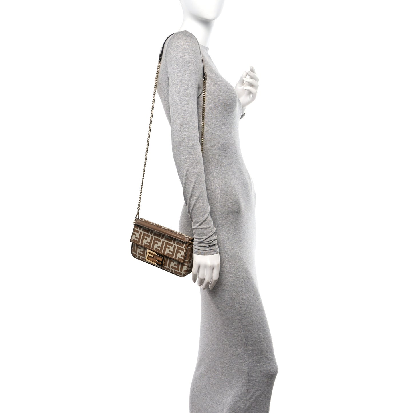 Fabric Jacquard FF 1974 Mini Baguette Beige