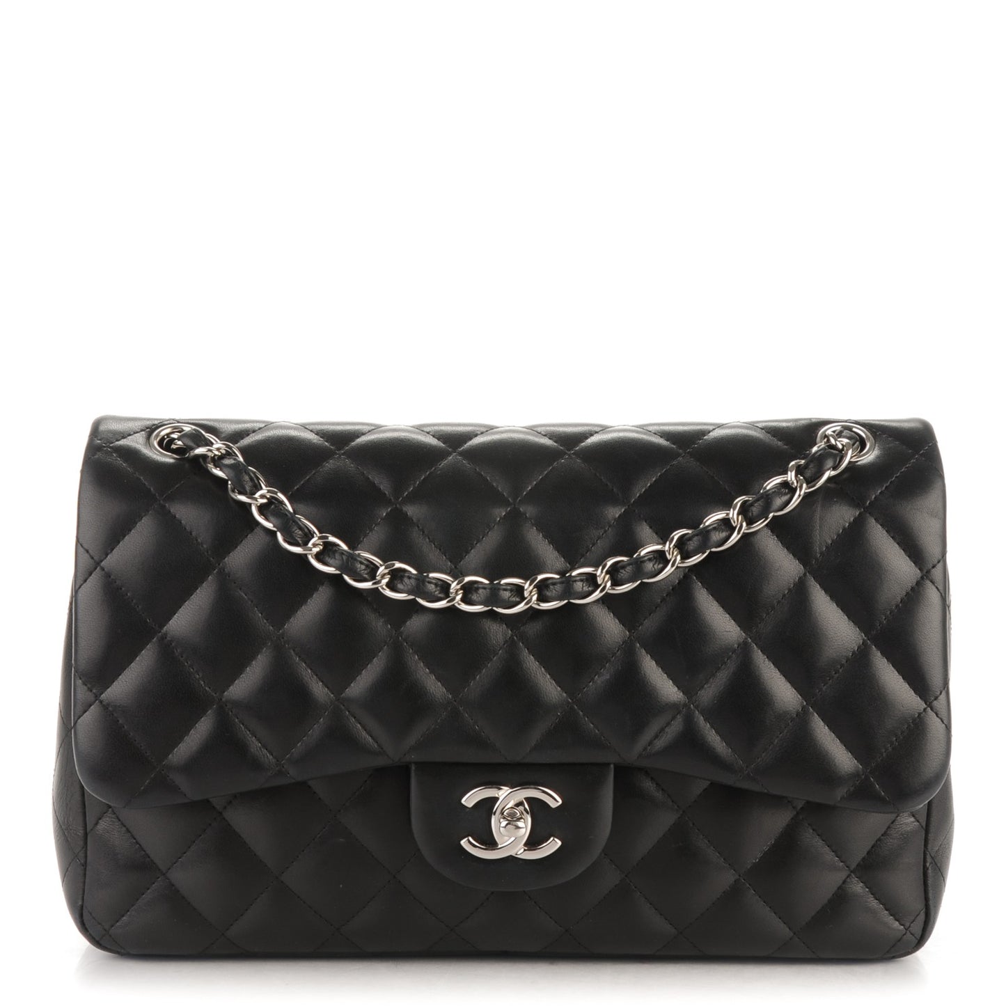 Lambskin Quilted Jumbo Double Flap Black