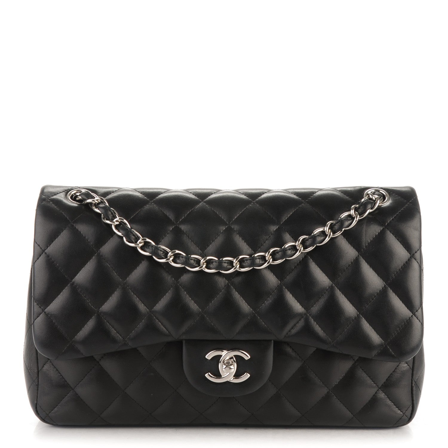 Chanel Lambskin Quilted Jumbo Double Flap Black 1 of 8