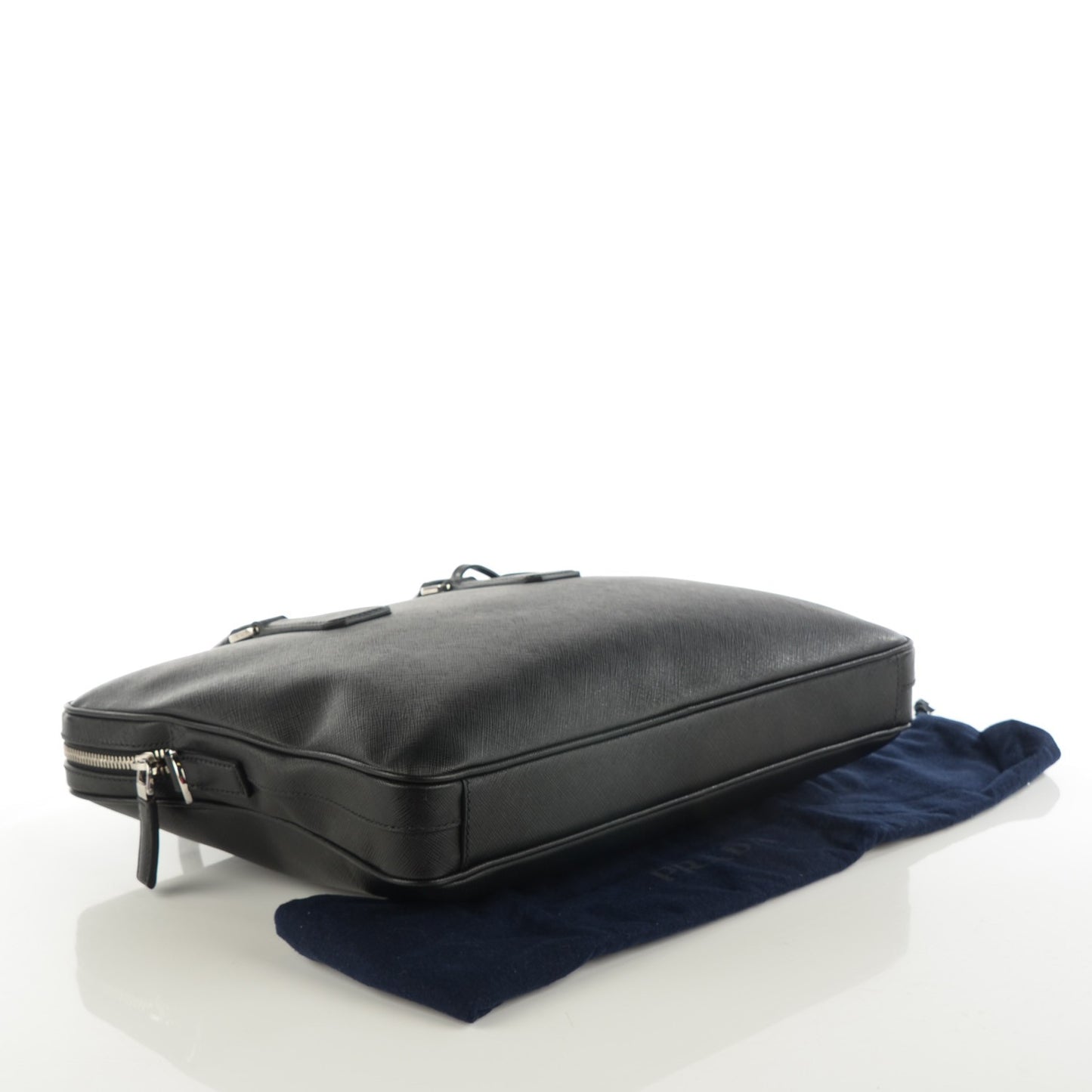 Saffiano Slim Travel Briefcase with Shoulder Strap Nero Black