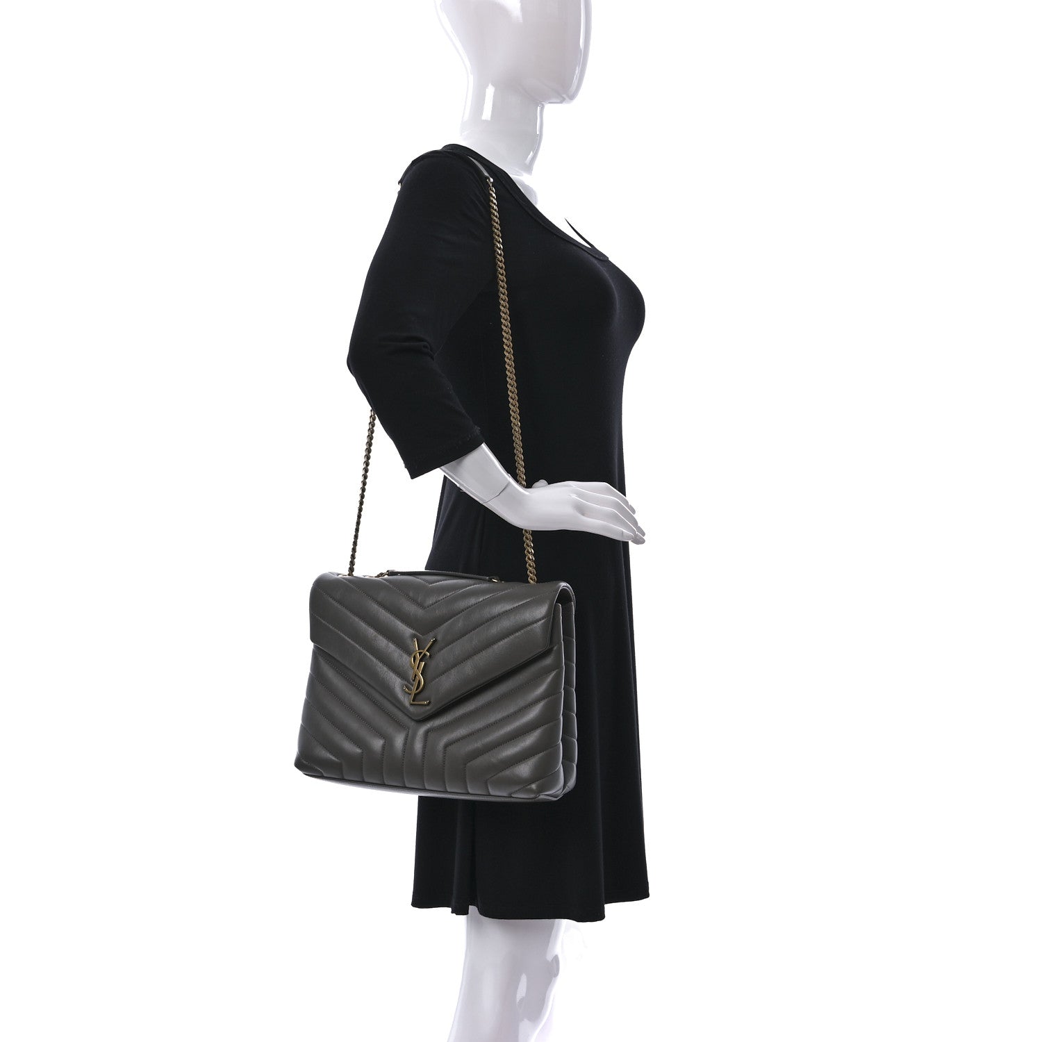 Saint Laurent Calfskin Y Quilted Monogram Medium Loulou Chain Satchel Asphalt 2 of 13