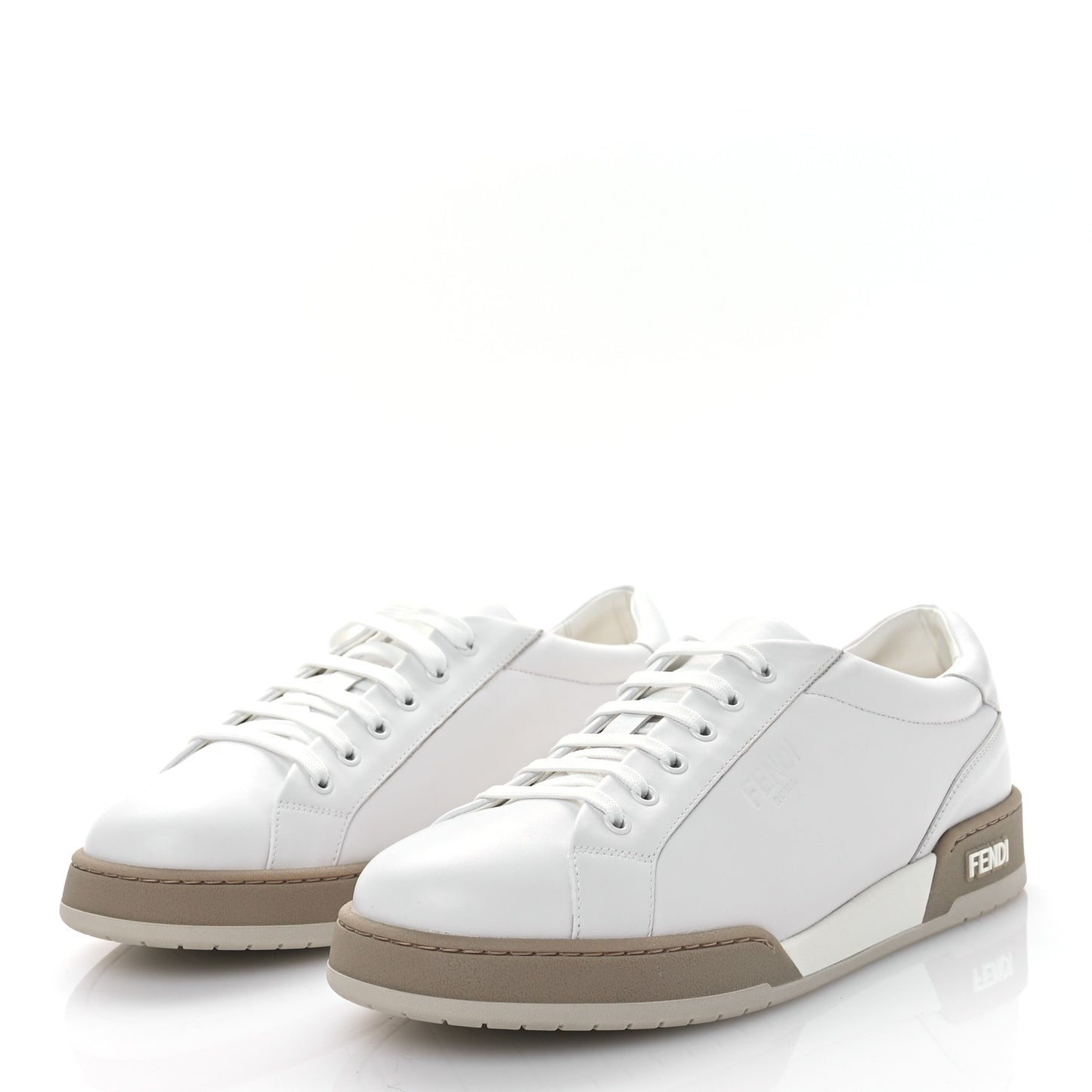 Calfskin Mens Fendi Match Low Top Sneakers 10.5 White Beige
