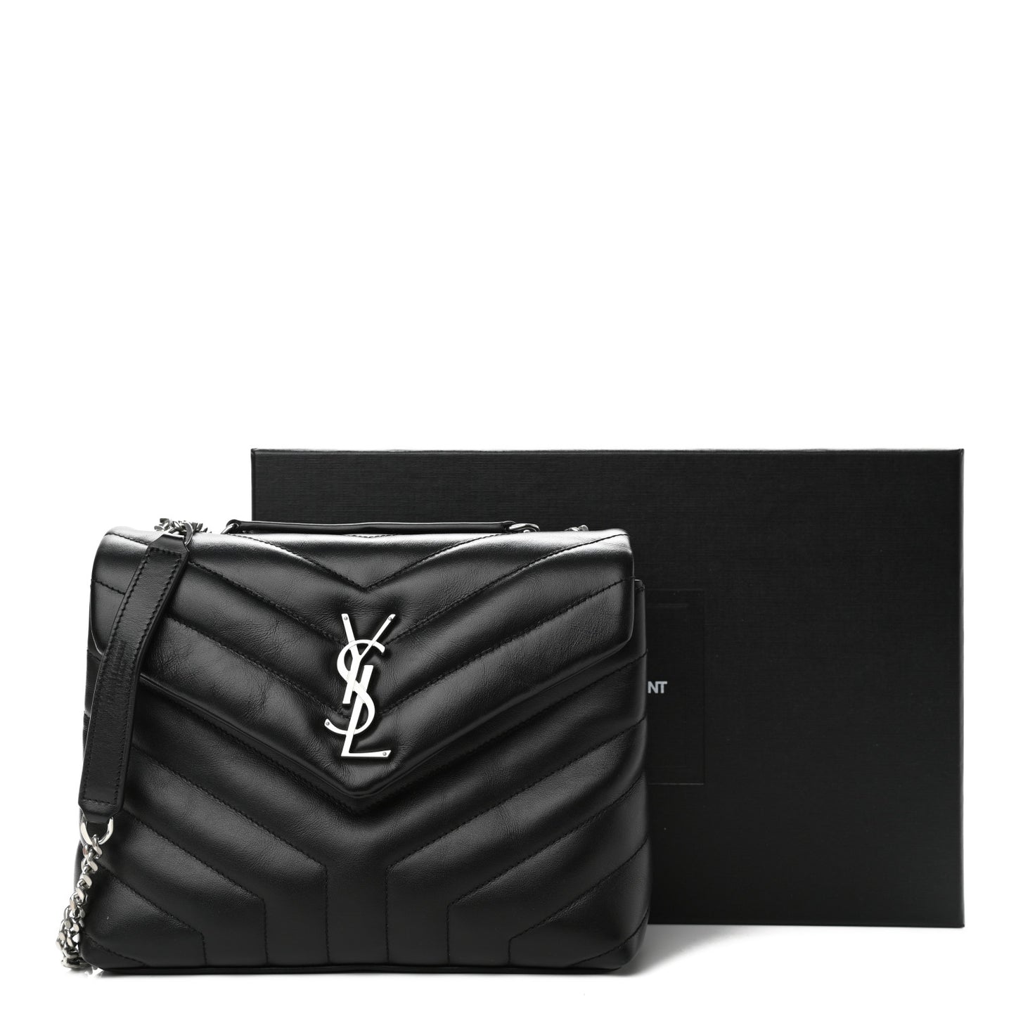 Calfskin Y Quilted Monogram Small Loulou Chain Satchel Black