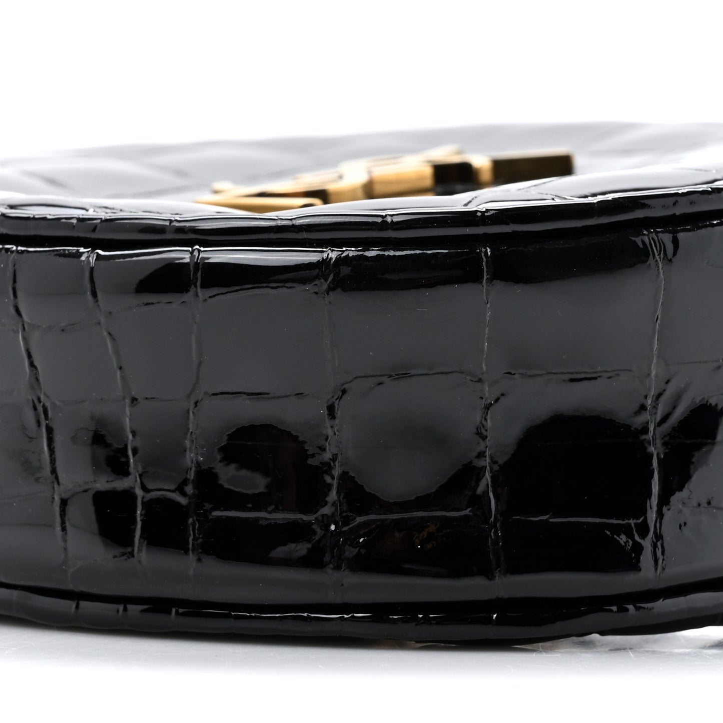Patent Crocodile Embossed Round Belt Bag Black