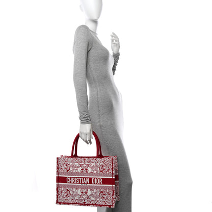Christian Dior Canvas Embroidered Medium Book Tote Red White 2 of 12