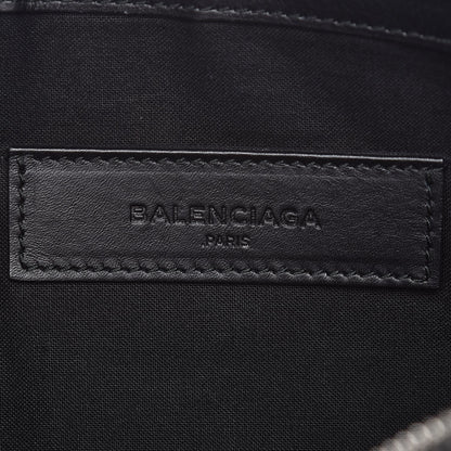 Balenciaga Calfskin Cotton Canvas Striped Logo Clutch Navy 6 of 10
