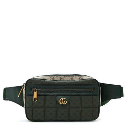 Gucci Monogram GG Mignon Textured Dollar Calfskin GG Supreme Monogram Quilted Mini GG Belt Bag Green Beige Ebony 1 of 10