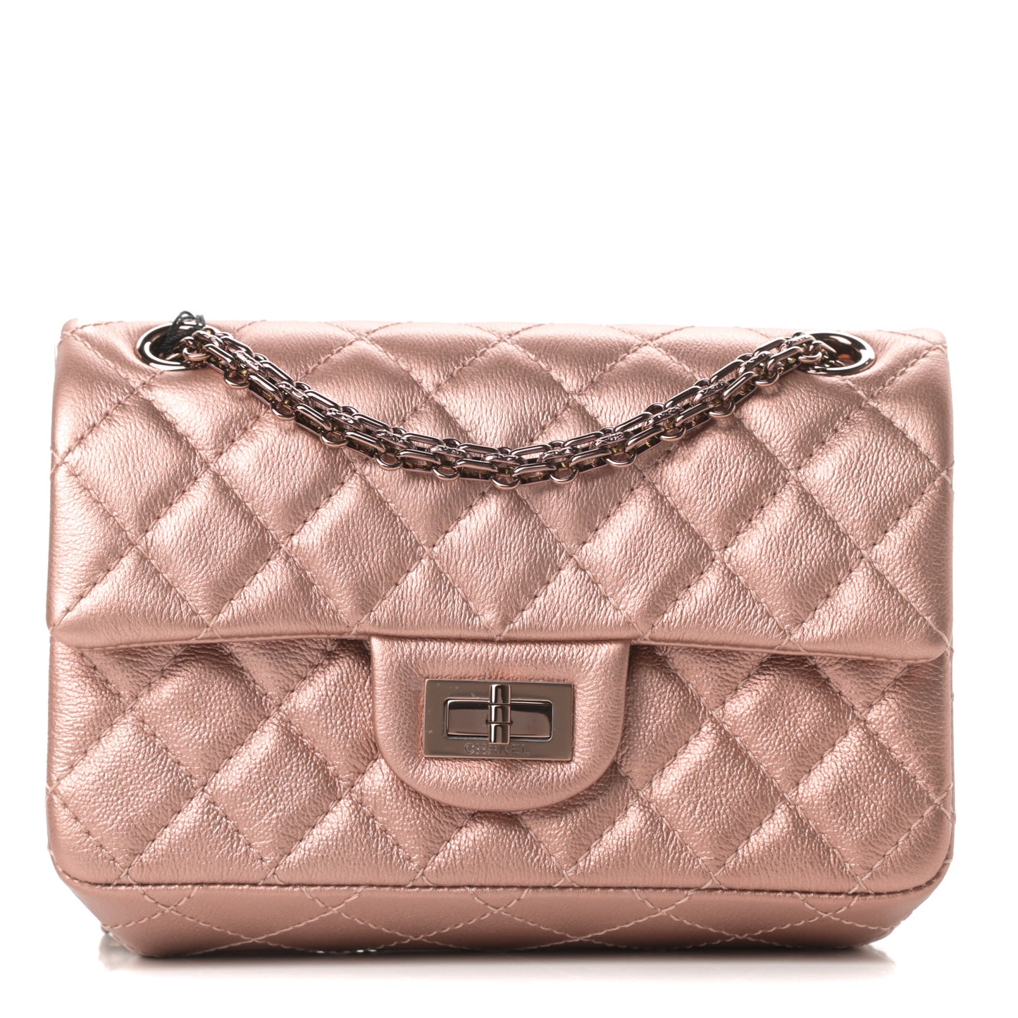 Metallic Grained Calfskin Quilted 2.55 Reissue Mini Flap Copper Pink