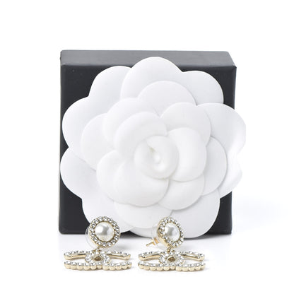 Chanel Crystal Pearl Bow-tiful CC Drop Earrings Gold 5 of 5