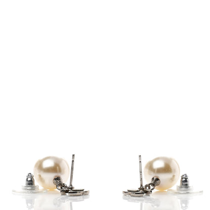 Chanel Crystal Pearl CC Drop Earrings Silver Pearly White 3 of 4