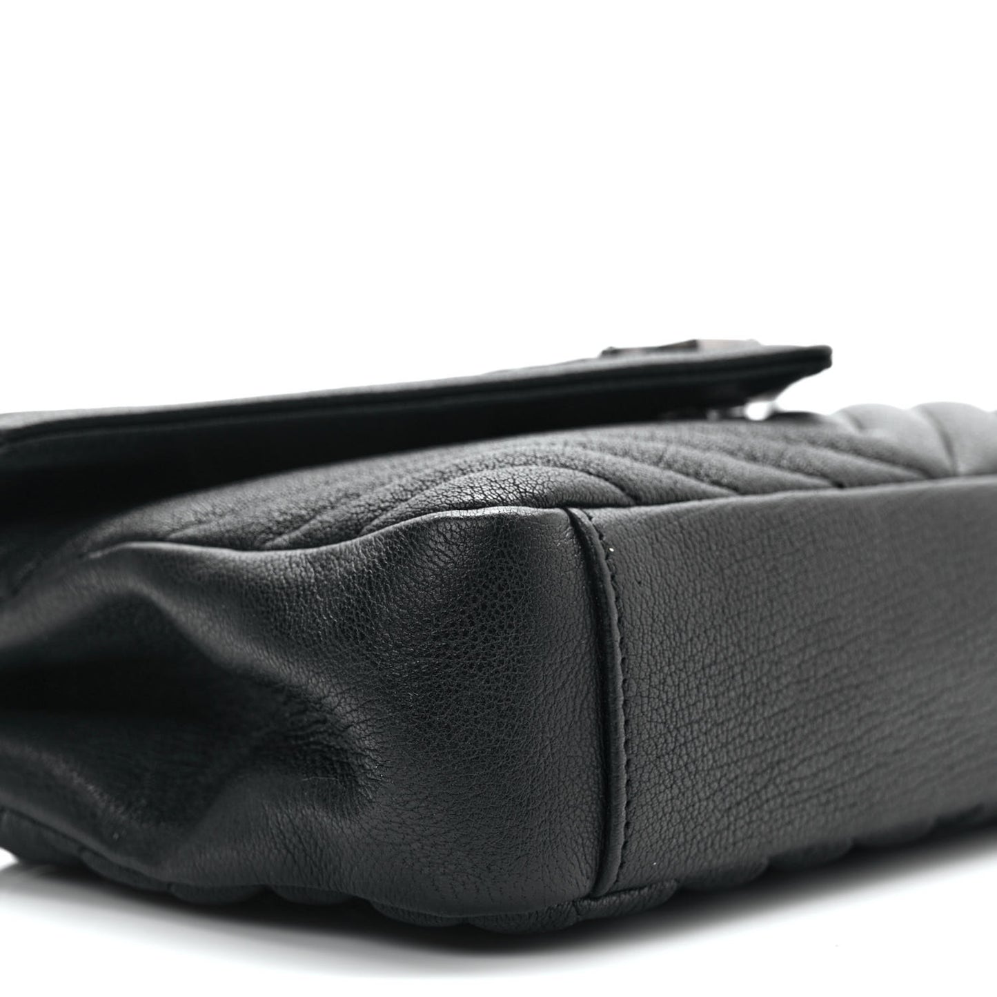 Sheepskin Matelasse Chevron Monogram Medium College Bag Black