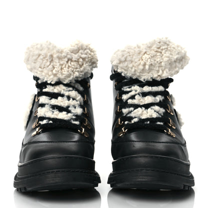 Chanel Calfskin Shearling CC Lace Up Boots 39 Black 2 of 8