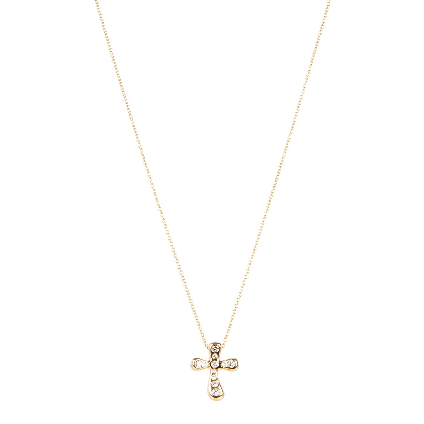 18K Yellow Gold Diamond Elsa Peretti Cross Pendant Necklace