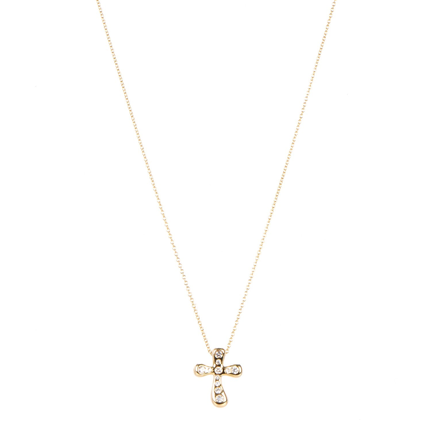 Tiffany 18K Yellow Gold Diamond Elsa Peretti Cross Pendant Necklace 1 of 6