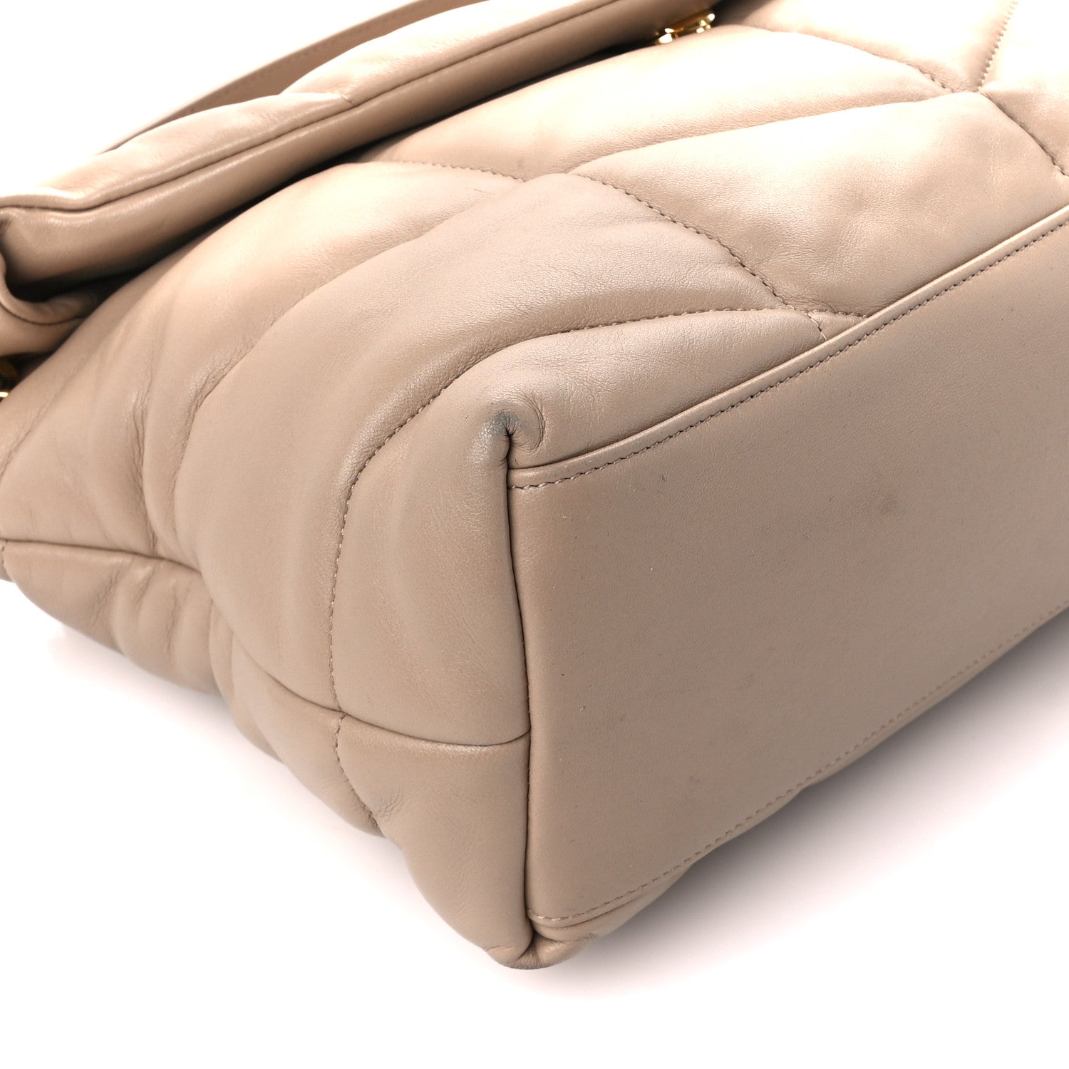 Saint Laurent Lambskin Quilted Medium Loulou Puffer Monogram Chain Satchel Dark Beige 10 of 11