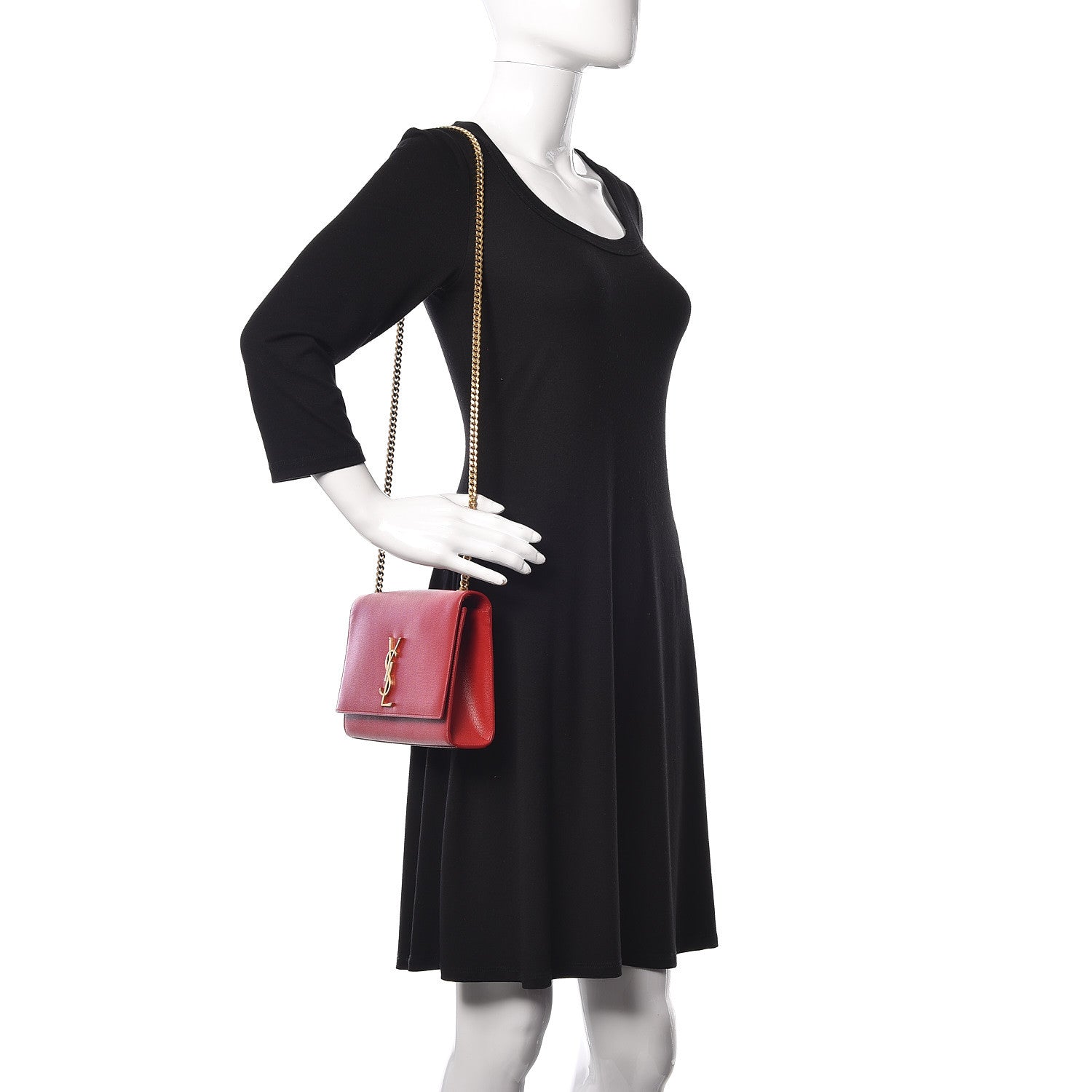 Saint Laurent Grain De Poudre Medium Monogram Kate Satchel Red 2 of 13