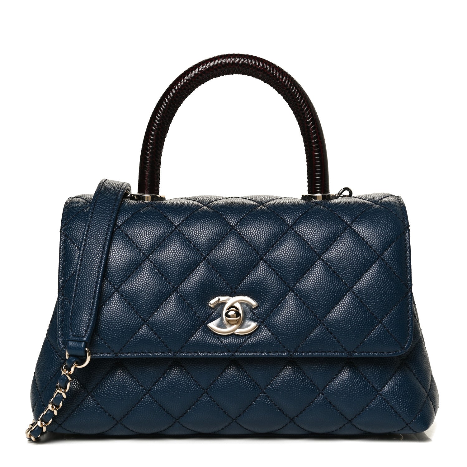 Chanel Caviar Quilted Lizard Embossed Mini Coco Handle Flap Navy Blue 1 of 14