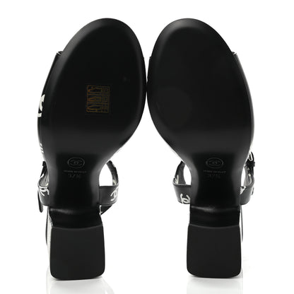 Chanel Lambskin Printed CC Sandals 37.5 Black White 5 of 9