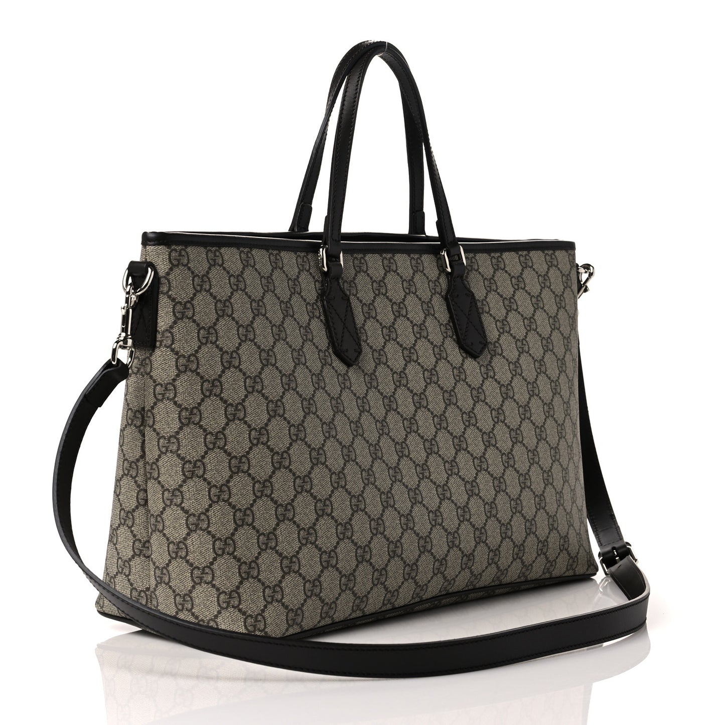 GG Supreme Monogram Medium Zippered Tote Dark Brown