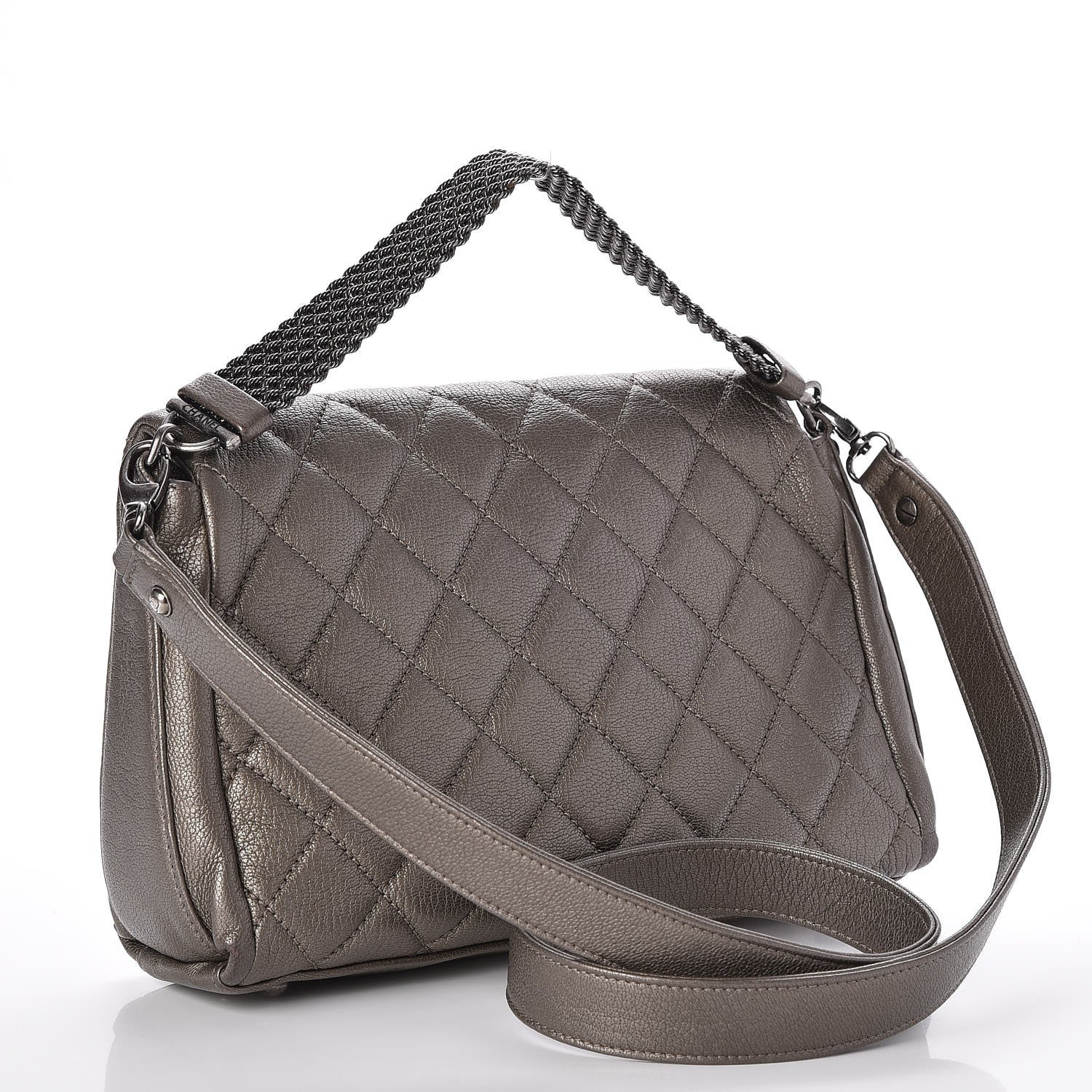 Chanel Metallic Goatskin Quilted Chain Handle Flap Pewter 3 of 7